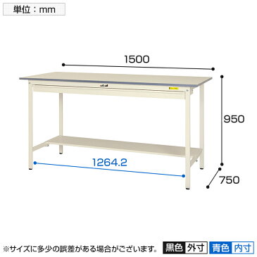 山金工業 ワークテーブル 作業台 150シリーズ 固定式 ハイタイプ ワイドキャビネット付 半面棚板付 SUPH-1575WT-WW 幅1500×奥行750×高さ950mm作業テーブル 作業机 ワークベンチ 作業デスク ワークデスク ワーキングデスク オフィス家具