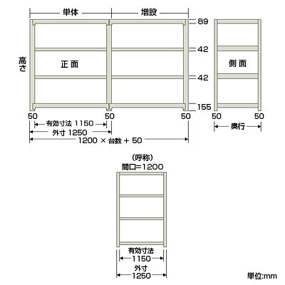 【追加/増設用】スチールラック 中量 300kg-増設 6段/幅1200×奥行900×高さ2400mm/KT-KRM-129024-C6 [2]