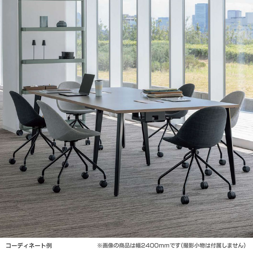Work Plus HOUGAN DESK ホウガンデスク ミーティングテーブル 会議用テーブル 作業台 机 配線BOX ブラック脚 クランプ取り付け可能 幅1200×奥行1200×高さ720mm [3]