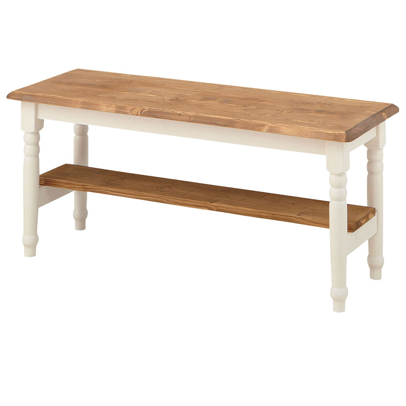 ダイニングベンチ ミディ ベンチ 椅子 食卓椅子 木製 天然木 アンティーク風 ヨーロピアン フレンチ カントリー ホワイト ナチュラル 白 完成品 幅1000×奥行350×高さ430mm