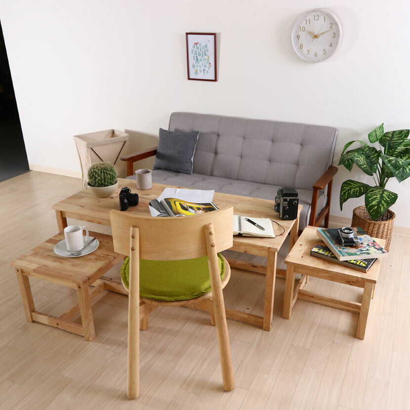 Natural Signature ネストテーブル 天然木 ローテーブル リビング ナチュラル 幅1200×奥行500×高さ450mm [2]