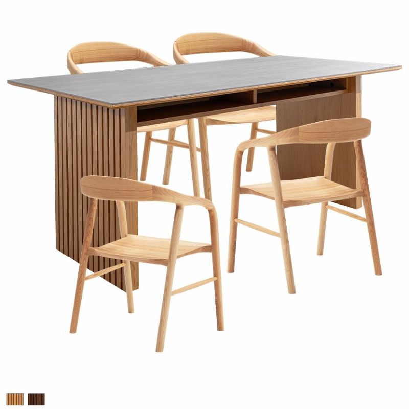 4人用 ダイニングテーブルセット 5点 セラミックテーブル 木製 ダイニングチェア 肘付き 板座 和モダン (幅1650mm 食卓テーブル×1 食卓椅子×4)