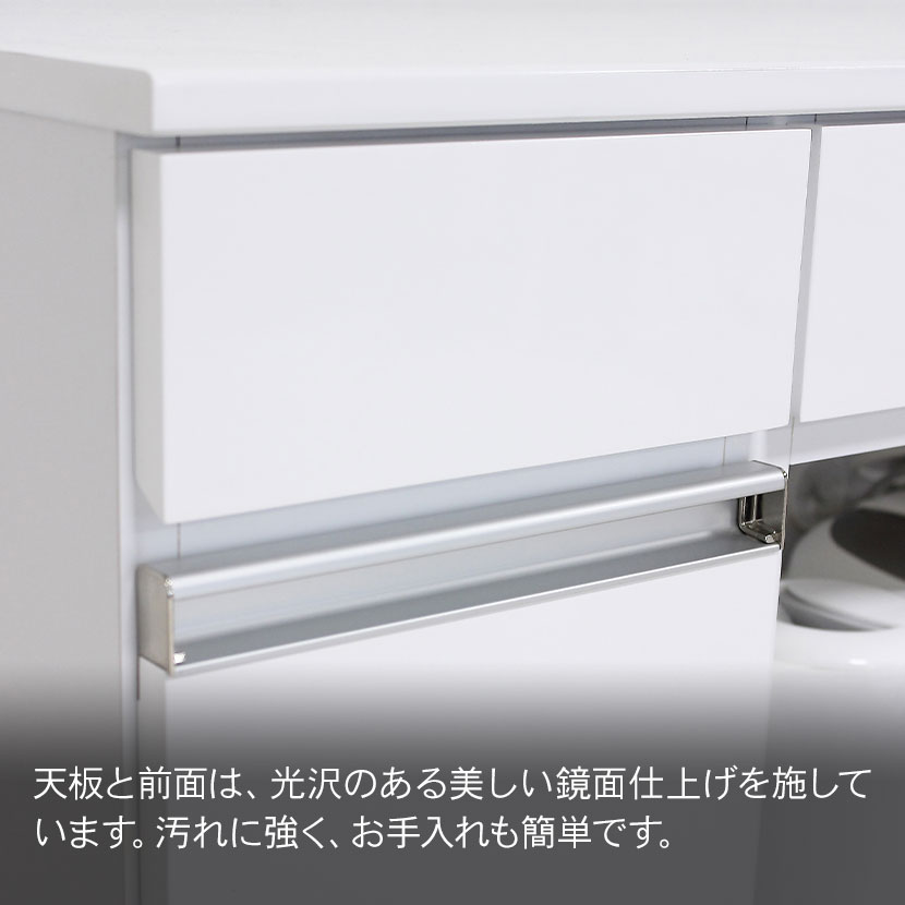 オフィス家具通販のオフィスコムのカウンターレンジワゴン3D キッチンワゴン スライド棚 コンセント キャスター付き 鏡面仕上げ 幅820×奥行400×高さ820mm｜アングル2