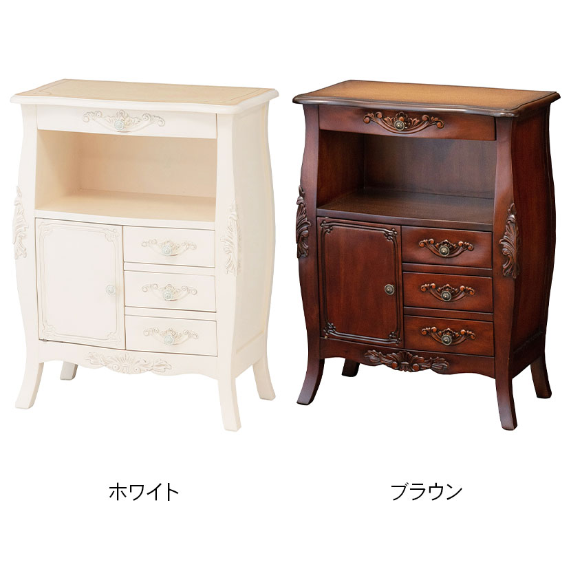 コモ ファックス台 高級木材 マホガニー 収納棚 チェスト 電話台 職人手彫り 幅600×奥行350×高さ790mm [2]
