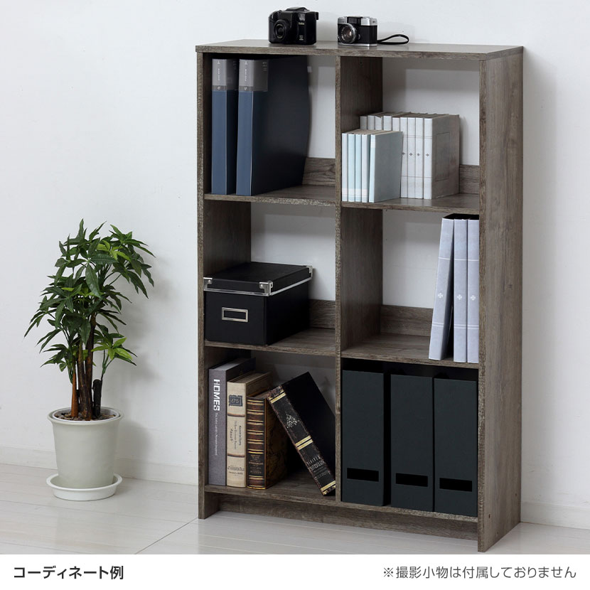 オープンラック 収納 本棚 シェルフ ディスプレイラック 6マス 後板付き 背面化粧仕上げ 木製 押し活 軽量 幅690×奥行265×高さ1095mm [3]