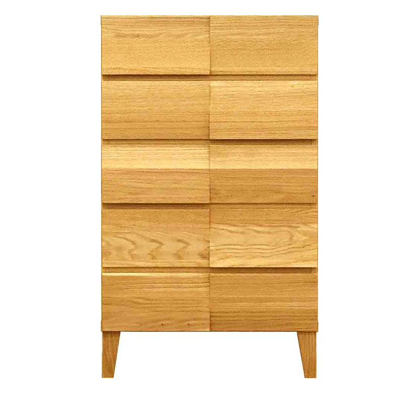 【暮らしのデザイン】5段チェスト 衣類収納 整理タンス 収納 オーク 無垢材 桐材 シンプル 国産 日本製 幅582×奥行435×高さ970mm ナチュラルな無垢板の素材感を感じられる収納チェストです。熟練の職人の手で表面に切削加工を施し、...