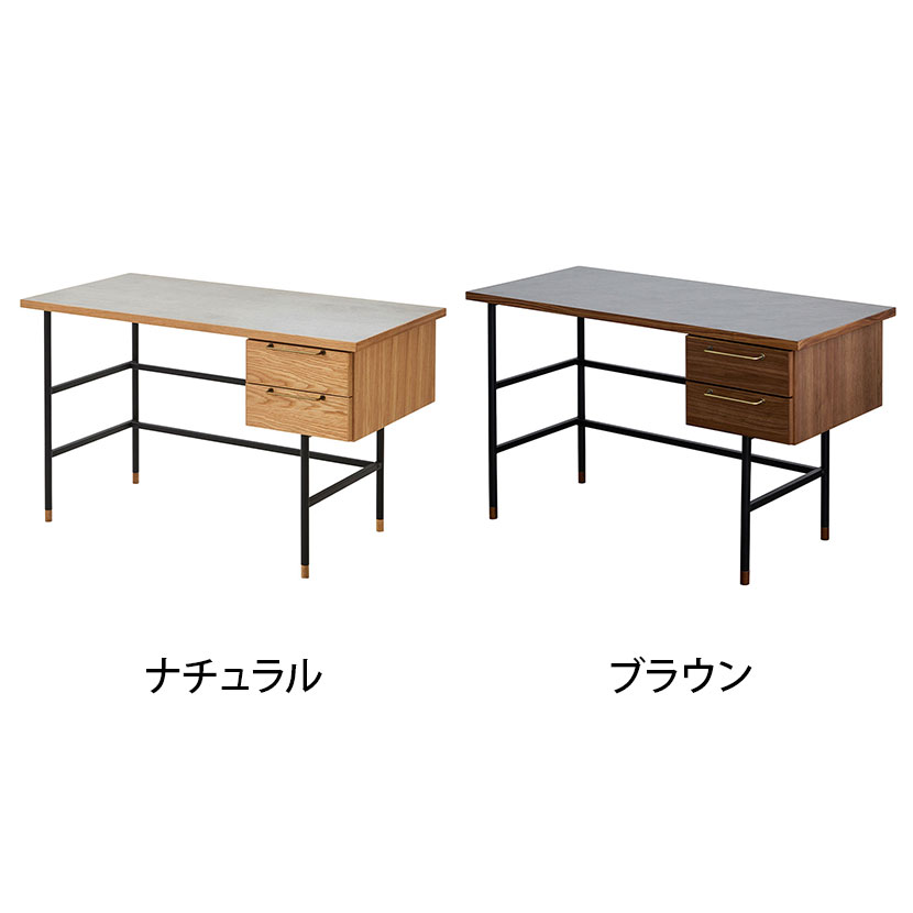 パソコンデスク ラグナー 引き出し付き 収納 机 天然木 木製 メラミン アイアン コンパクト 勉強机 テレワーク 在宅 モダン 幅1200×奥行550×高さ720mm [2]