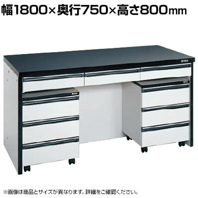 サカエ サイド実験台 キャビネットワゴン2台 引出し付き 幅1800×奥行750×高さ800mm STA-18LAA