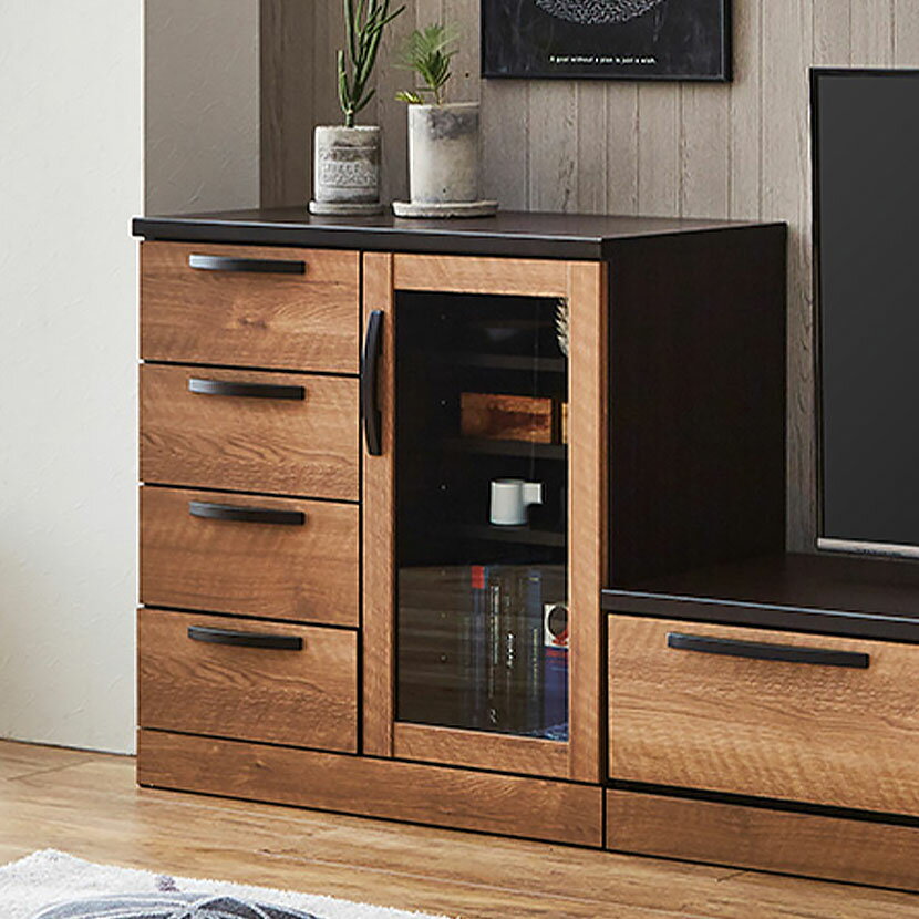 サイドボード 木目調 引き出し 開き扉 収納 ツートン キャビネット リビングボード 収納家具 多目的収納 おしゃれ リビング シンプル ナチュラル 和モダン 幅800×奥行430×高さ815mm