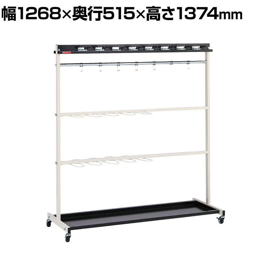 樂天商城 - テラモト モップハンガーヘッドホールドFW16 16本掛け モップ掛け 掃除道具入れ キャスター付き 収納 業務用 商業施設 学校 幅1268×奥行515×高さ1374mm