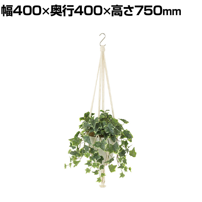 観葉植物 人工樹木 フェイクグリーン 造花 グレイシアアイビー 鉢:HP-15(WH) ハンギング植栽 ハンギングポット 吊り下げポット 高さ750mm