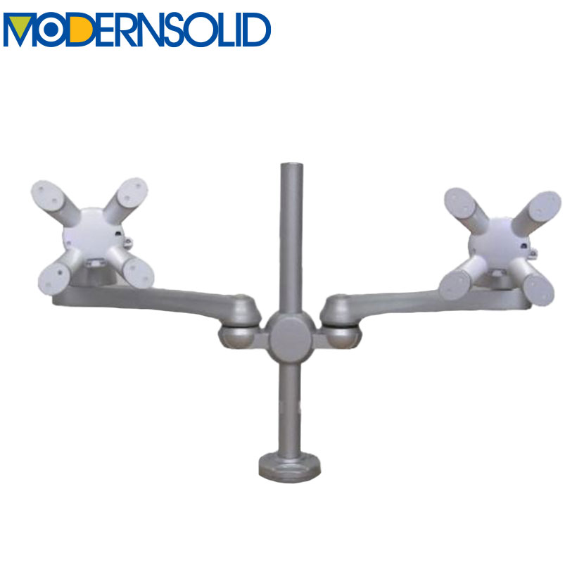 MODERNSOLID モダンソリッド モニターアーム 水平多関節アーム エルゴノミクス 高耐久 クランプ固定 VESAマウント脱着タイプ モニター2画面モデル LA-515-4Q ・1本の支柱に対し、水平に2画面のモニターを設置することができるモニターアームです。・先端のVESA取り付け金具はアダプタなしで100×100mm対応し、脱着が可能です。 商品について 重量6.16kg 耐荷重16kg(各8kg) 材質アルミニウム合金(RoHS指令準拠) 対応サイズ・対応商品・VESA規格準拠モニター　ねじ穴間隔 / 75×75mm、100×100mm・モニターサイズ　27インチまで・モニター、液晶テレビ厚さ　55mmまで・取り付け可能な天板厚み　クランプ式 / 15〜100mm(取り付け時必要最小天板奥行70mm) 機能・特徴・画面角度調節 / 上90度、下70度、左右±180度・高さ調節 / 支柱をつかむジョイントの共締めネジで調節可・関節数 / 各5箇所 梱包数1 梱包サイズ幅436×奥行336×高さ220mm 梱包重量7.2kg 組み立てお客様組立品 備考付属品 / 組み立て・調節用工具、モニター取り付け用M4ネジ ご注意・必ずアームが水平になるよう設置してください、設置場所が動くような場合もご注意ください。・デュアルモニター設置時にはアームの高さにご注意ください。・モニターインチ数は27インチまでとなりますが、形状や重量以外の要因により取り付けが難しい場合がございます。・製品の耐荷重は一般的なPC用モニターを想定しております、形状や重心により耐荷重範囲内であっても設置できない場合がございます。・商品には日本語マニュアルが付属しておりますが、一部英文マニュアルの場合がございます。 配送について お届けについて複数注文や出荷量の多い場合は納期が変更になる場合がございます為、お時間を頂戴する可能性がございます。納期詳細はお問い合わせください。 配送費用について配送費無料※北海道は1個あたり別途送料1,100円(税込)※沖縄・離島は別途お見積り 配送可能日について土日配送可。時間指定はお受けできません。※配送状況によっては、お届け日が前後することもありますのでご了承ください。 備考こちらの商品は軒先渡しとなります。※エレベーターがない場合、大量注文(1度に搭載できず、複数回の運搬になる場合)、もしくはエレベーターに商品が入らない場合は、1階でのお渡しとなる場合がございます。 ご注意キャンセルについて：出荷日前日まで無料、それ以降は商品代金の100%を頂戴いたします。 バリエーション