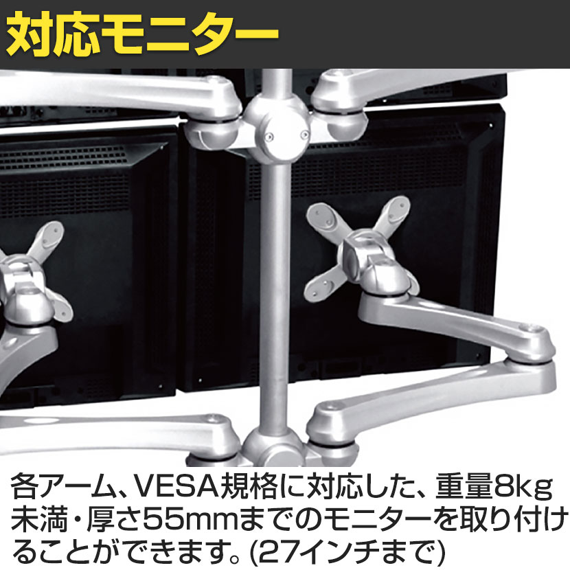 MODERNSOLID モダンソリッド モニターアーム 水平多関節アーム エルゴノミクス 高耐久 クランプ固定 VESAマウント脱着タイプ 2段2列4画面 LA-517-5Q [2]