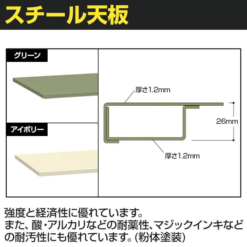 山金工業 軽量作業台 中間棚付き 半面棚付き 耐荷重300kg スチール天板 ワークテーブル 300シリーズ 幅1200×奥行900×高さ900mm SWSH-1290TS1 [3]