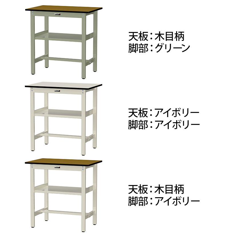 山金工業 中量作業台 中間棚付き 耐荷重500kg メラミン天板 ワークテーブル500シリーズ 幅900×奥行600×高さ900mm SJMH-960S2