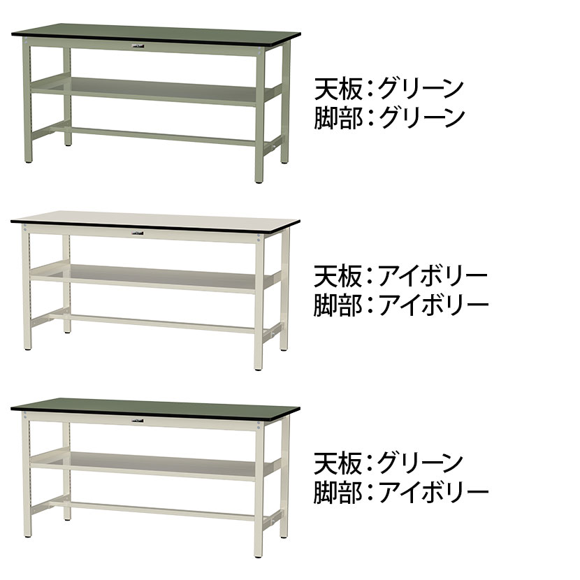 山金工業 中量作業台 中間棚付き 耐荷重500kg 塩ビシート天板 ワークテーブル500シリーズ 幅1800×奥行750×高さ900mm SJRH-1875S2 [2]