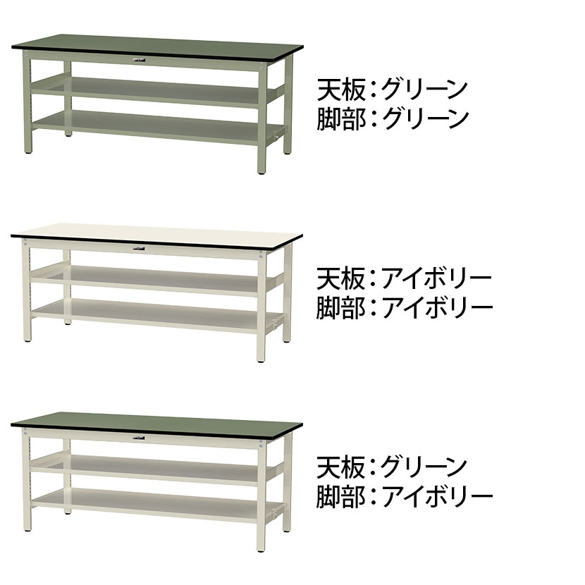 山金工業 中量作業台 中間棚付き 全面棚付き 耐荷重500kg 塩ビシート天板 ワークテーブル500シリーズ 幅1800×奥行750×高さ740mm SJR-1875TTS2 [2]