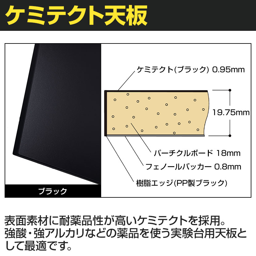 山金工業 実験用 作業台 全面棚付き 耐荷重150kg 高耐薬品性天板 黒 ワークテーブ...