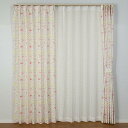 セットカーテン レースカーテン付き ネコ柄 淡色 ねこ ドレープカーテン 散歩