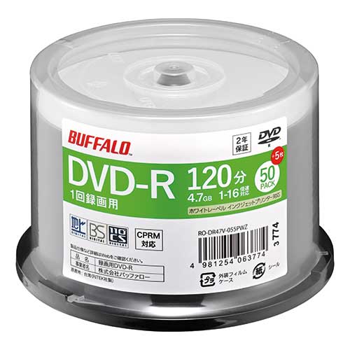 BUFFALO 録画用DVD-R 53枚 RO-DR47V-055PWZ 498