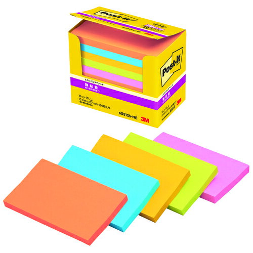 スリーエム ジャパン Post-it 6551SS-NE 強粘着 75mm×127mm混色 4548623809397