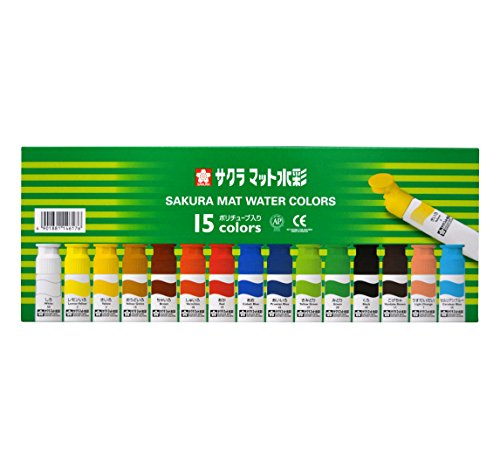 MW15PE サクラ マット水彩 ポリチューブ入り 15色 MW15PE(15色入) サクラクレパス 4901881146176(50セット)