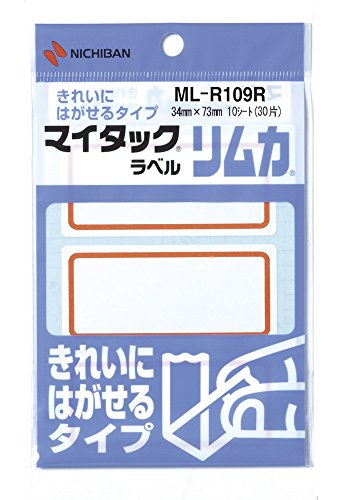 ニチバン マイタックリムカ 無地ラベル 34×73mm ML-R109R 赤（60セット）特徴：はがす時、のり残りが少なく相手もいためず、ラベルがきれいにはがせるので安心です。はがしたあとがきれいです。型や大きさも豊富にそろえてあります。商品仕様：◆アクリル系◆ノンポリラミ紙◆材質：上質紙A characteristic: I am reliable without there being little paste remainder, and damaging the partner when I tear it off as I can tear off a label neatly. It is afterword Rei who tore it off. A model and the size are prepared abundantly, too. Product specifications: ◆Acrylic system ◆ ノンポリラミ ◆Materials: Fine paper