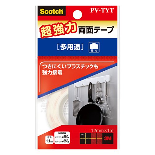 3M スコッチ 超強力両面テープ 多用途 12mm×1m 芯25mm PV-TYT