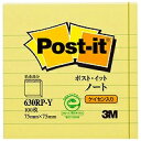 スリーエム ポストイット通常粘着製品 ノート罫線入り イエロー 75mm×75mm 100枚 630RP-Y ふせん 付箋 ポストイット】(300セット)
