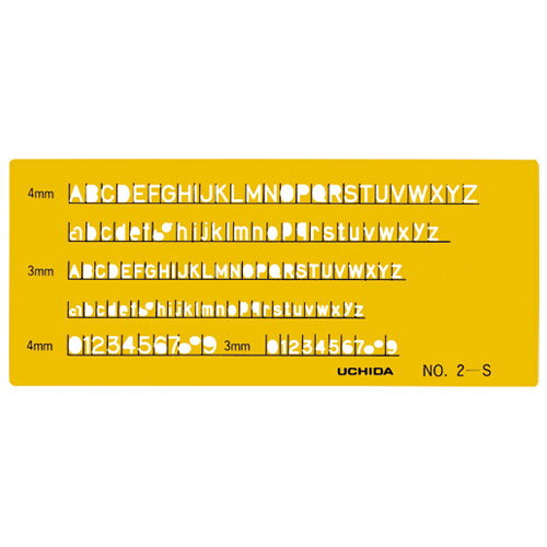 図面の文字や線が読みやすく、目も疲れにくいオレンジ色のテンプレート。●テンプレート●規格：英字数字定規●サイズ：縦60×横140×厚0．6mm●文字高：4／3mm●材質：ブチレート●適合筆記具：0．5mmシャープペンシル●エッジなしThe orange template which they are easy to read a letter and the line of the drawing, and the eyes are hard to be tired from. ●Template ● standard: English letter number ruler ● size: The amount of 60* vertical side 140* thickness 0.6mm ● letter: 4/3mm ● materials: Butylate ● conformity writing implements: There is no 0.5mm mechanical pencil ● edgeHow to order in shopping cart