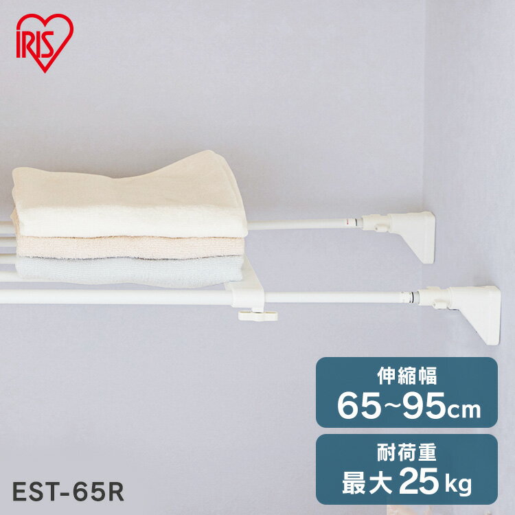 突っ張り棚 収納 洗面所 突っ張り棒 ラック 省スペース 脱衣所 押し入れ 奥行23.5cm 65〜95cm 段差対応 取付簡単 工具不要 伸縮棚 ホワイト アイリスオーヤマ EST-65R [2409SE]