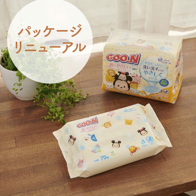 赤ちゃん用 おてふき 体拭き 【4個セット】グーン 肌にやさしい　おしりふき 詰替用 70枚 ×10P グーン 大王製紙 おしりふき 厚手 ベビー用品 ノンアルコール 詰替用 つめかえ 肌にやさしい 大容量 エリエール