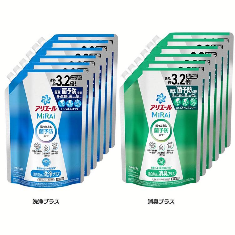 衣類用洗剤 抗菌 消臭【6個セット】アリエールミライ つめかえ　超ジャンボサイズ 920g アリエール 液体洗剤 ミライ 洗濯洗剤 部屋干し ニオイ予防 汗臭 洗浄 菌予防 詰め替え p&G 洗浄プラス 消臭プラス【D】のサムネイル