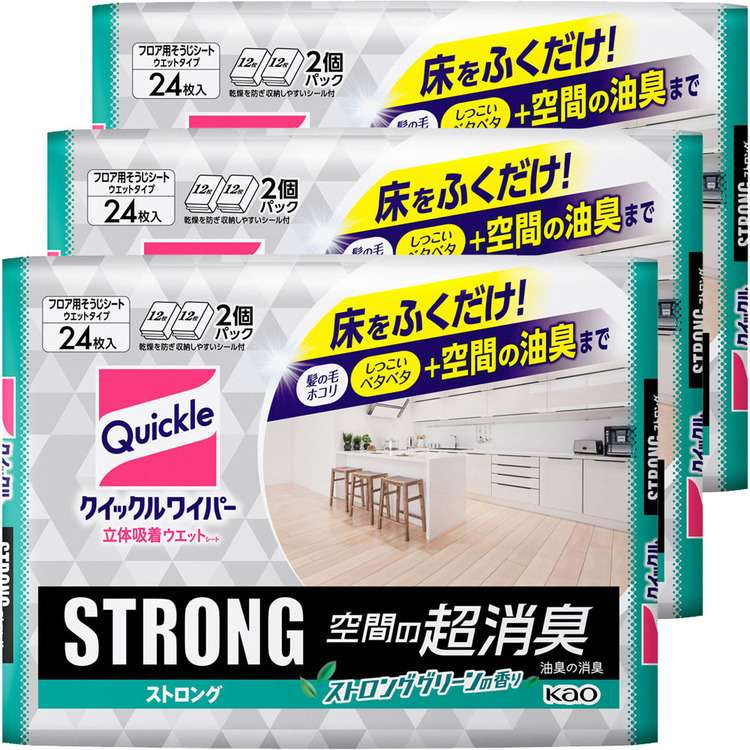 床をふくだけで空間の消臭までできるウエットシート。●入数24枚×3個●商品サイズ（cm）幅約30×奥行約17×高さ約4.5●商品重量約460g●シート材質ポリエステル、レーヨン、アクリル、ポリプロピレン●成分エタノール、界面活性剤(ポリオキ...