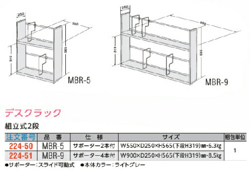 ライオン事務器 デスクラック 組立式 2段 MBR-9 1台 【 W900 】 【 サポーター 4本付き スライド可動式 】 [2]