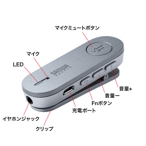 楽天オフィス主任【 2023/09/27 AM　在庫潤沢 】 サンワサプライ　Bluetooth会議スピーカーフォン （ クリップ式マイクのみ ）　MM-BTMSP3CL　1ケ 【 送受信機を使えば最大6台まで増設可能なクリップ式のマイク 】 【 服の襟などにクリップで留めて使用可能 】 お客様設置品