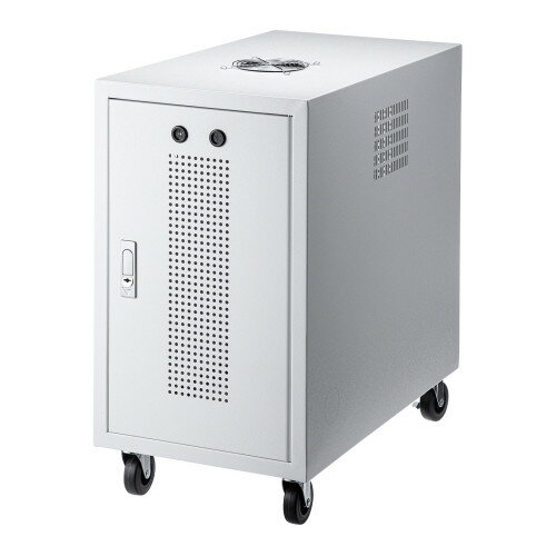 サンワサプライ　キャスター付きハブボックス　4U・ホワイト　キャスター付き　CP-THBOX4UW　1台　◆前後扉にメッシュパネル採用　◆EIA規格　◆セキュリティワイヤー取付穴付き　◆鍵付き平面ハンドル採用　◆ケーブル口付き