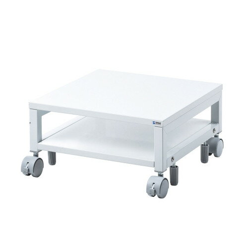 サンワサプライ　ロータイププリンタスタンド　LPS-T4040SL　1台分　◆キャスター付き　◆アジャスターが付属　◆上棚にプリンター、下棚に用紙が収まる棚板2段仕様で使い勝手が向上　◆ホワイト色　◆W400×D400×H200mm　デスク下にも収まる高さ　◆お客様組立商品