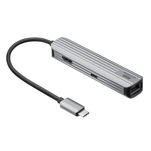 サンワサプライ USB Type-Cマルチ変換アダプタ ( HDMI+LAN付 ・ ケーブル15cm ) USB-3TCHLP7S 1台 ◆USB 5Gbps ◆Windows ◆macOS ◆Chrome ◆iPadOS ◆USB Type-C対応 ◆4K60Hz ◆PD100W ◆セルフパワー・バスパワー両対応