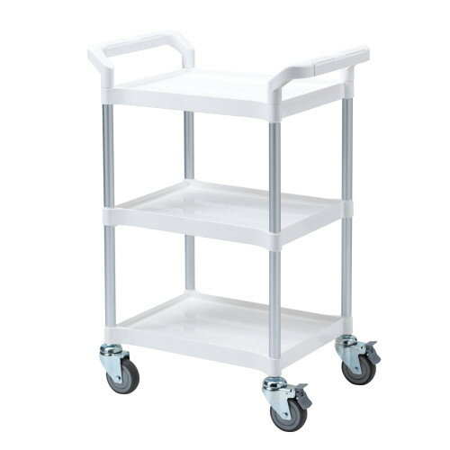 サンワサプライ　3段式カート （ ホワイト ）　CART-FA3W　1ケ　◆大型キャスター付き　◆静音キャスター付き　◆取っ手が左右両方に装備　◆棚は物が落ちにくい浅いトレー形状　◆W685×D435×H940mm　◆ノックダウンお客様組立商品　 ※ 有料組立可能