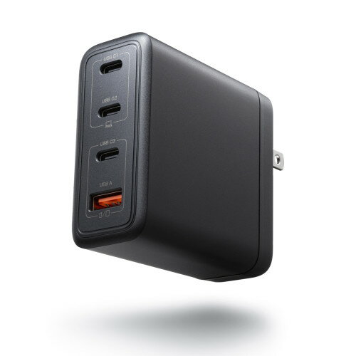 【 PSE適合品 】 サンワサプライ USB PD対応AC充電器 ( PD100W・C×3+A×1 ) ACA-PD104BK 1台 ◆Type-C×3 ◆USB A×1 ◆ノートパソコン・タブレット・スマートフォンまであらゆるデバイスの充電に対応できる高出力・マルチポート仕様のAC充電器 ◆折りたたみプラグ