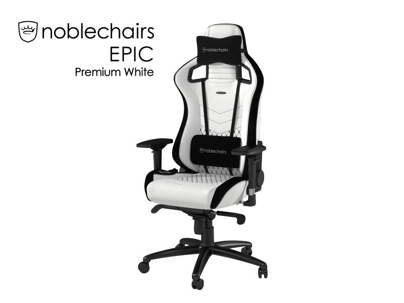 noblechairs EPIC(ノーブルチェアーズ エピック) Premium White NBL-PU-WHT-002 ハイバック PUレザー張り 4Dアームレスト/ネックピロー/ランバーサポート付 リクライニング ロッキング ナイロンPU巻キャスター 人間工学設計 組立家具