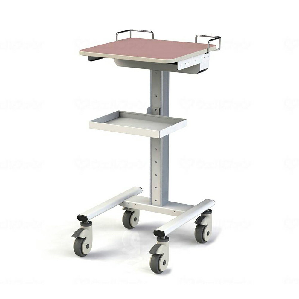 ナカバヤシ　ナースカート　スリム （ 天板固定タイプ ）　キャスター付き　RKW-701S　1台　◆17インチPC対応天板　◆天板下の収納スペース　◆ACアダプターや余剰コードが収納可能　◆便利なスチール棚板　棚板の取付位置は8段階調整可能　◆キャスターは首振りロック機能