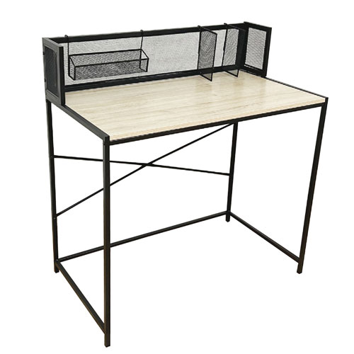 大川リビング ブラックアイアンと古木風3Dシートのモダンな90デスク! KD-LOLLY-90D 1台 W90×D50×H95cm 本棚,小物入れ付 キズに強いメラミンシート採用 スチール部分は錆に強い紛体塗装仕様 お客様組立