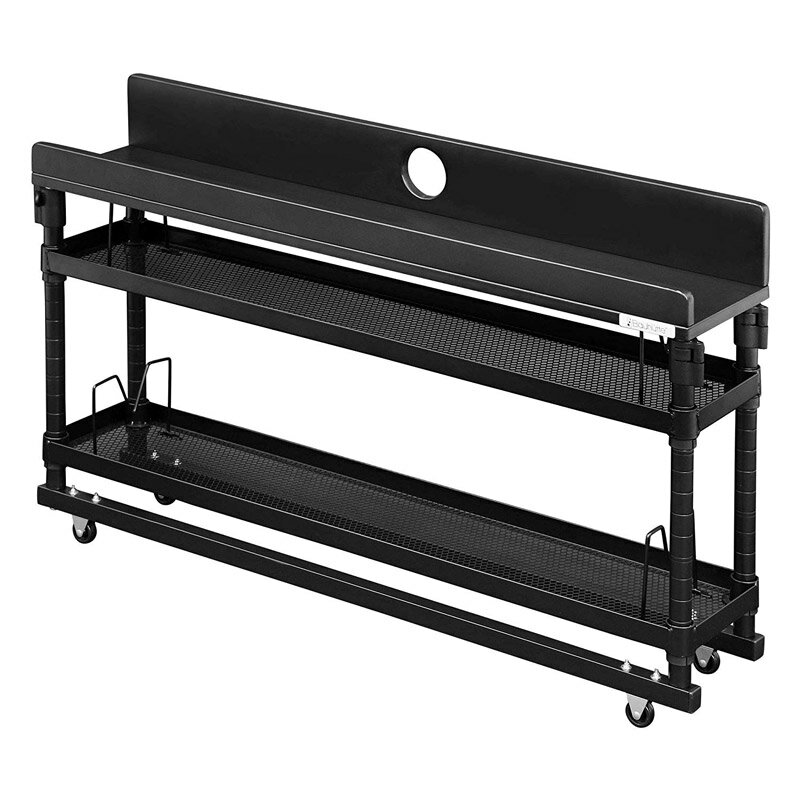 Bauhutte(R)昇降式ヘッドボード(宮棚) BHB-950-BK 幅970×奥行き220×高さ595～800mm キャスター付 落下防止パネル付 コード穴付 ブックエンド付 上下昇降 メッシュ棚(取付位置調整可能)[お客様組立]各種ベッド向け