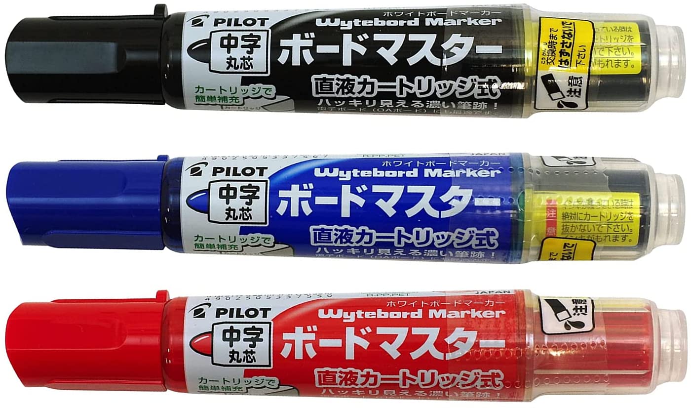 乐天商城 - [3本セット] パイロット ボードマーカー ボードマスター 中字丸芯 3色 (黒 青 赤) カセット式インキ 簡単交換 最後までクッキリ書ける ボード用品 ホワイトボードマーカー WMBM12LB,WMBM12LL,WMBM12LR