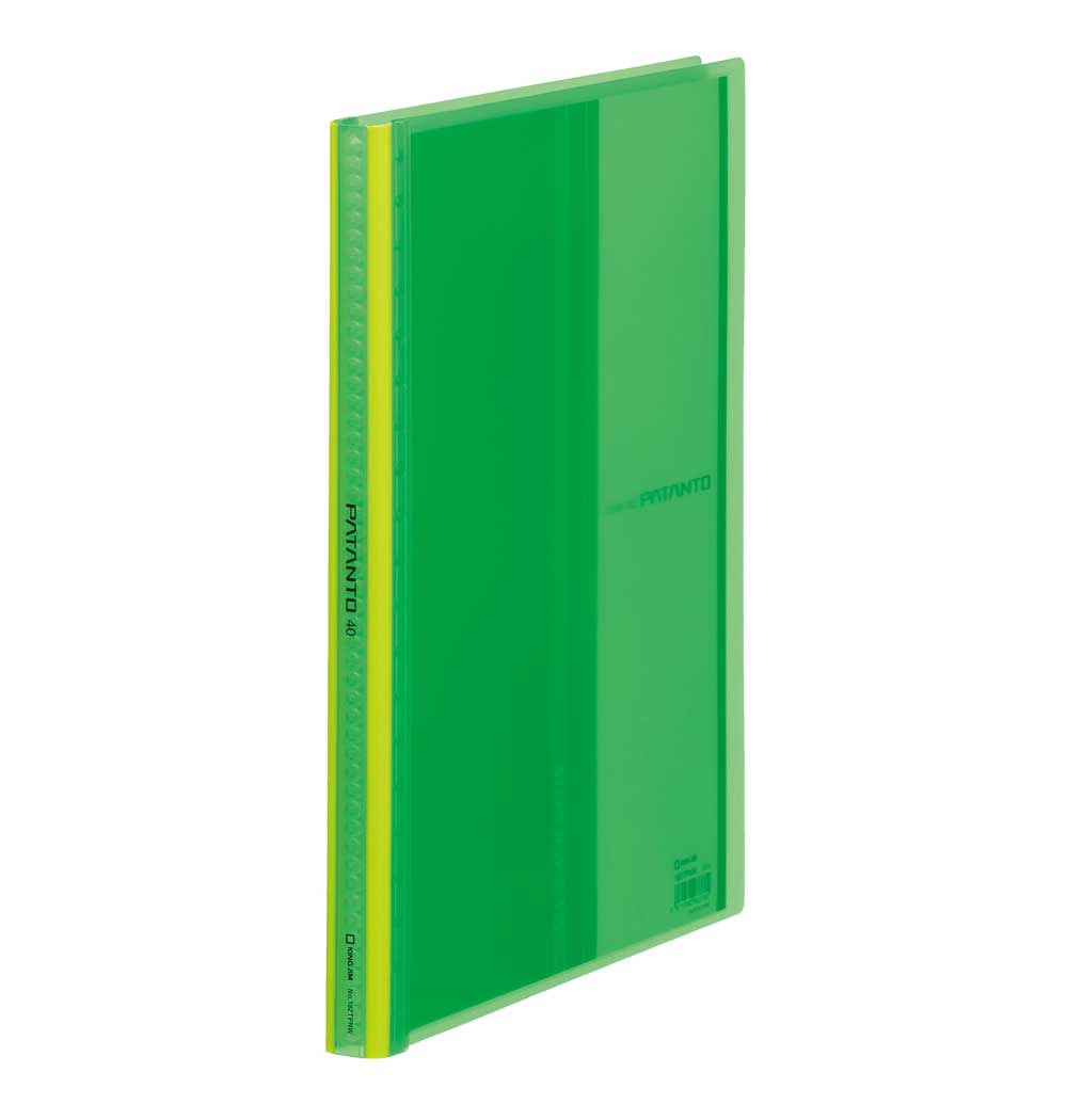 商品名 クリアーファイル　パタント（透明） 緑 182TPNW-G 商品番号 182TPNW-G 仕様 ●外寸：約242（W)×307（H)×22（D)mm　●40ポケット（40枚）クリアーファイル　パタント（透明） 緑 182TPNW-G クリアーファイル　パタント（透明） 緑 182TPNW-G 表紙が360°折り返せてコンパクトに作業できるクリアーファイル。