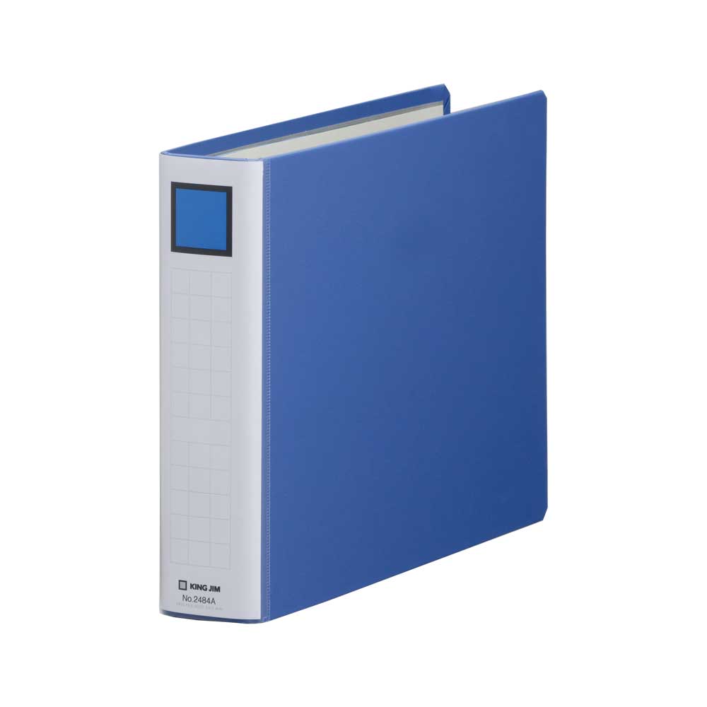 商品名 キングファイル スーパードッチイージー 青 2484A-B 商品番号 2484A-B 仕様 ●外寸：約318（W)×227（H)×56（D)mm　●A4ヨコ型　●収納枚数：コピー用紙400枚キングファイル スーパードッチイージー 青 2484A-B キングファイル スーパードッチイージー 青 2484A-B とじ具と表紙を簡単キレイに分別できる、両開きパイプファイルのベストセラー。