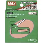 商品名 マックス針 タッカタイプ 1208F 2000枚 商品番号 1208F 仕様 ■打ち込み専用ステープル■針サイズ：W12×H8mm■1連接着本数：100本■入数：2000本■包装形態：ブリスターパック／60 JANコード 4902870500375ホビーホッチキス用のホッチキス針。