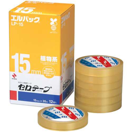 商品名 セロテープ Lパック LP-15 15mm×35m 12巻 商品番号 LP-15 仕様 ■サイズ：15mm×35m■1箱：12巻入り JANコード 4987167000455セロテープをダース単位にパックしたおトク用包装です。オフィス、お店、学校など大量にお使いいただく場合に便利です。共通サービス券がついています。